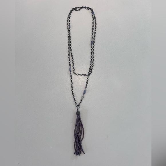 Jewelry - Diamond Cap Tassel with Amethyst on Silver Necklace
